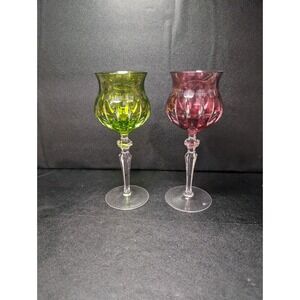 Nachtmann Roemer Crystal Marilyn Goblets, Cranberry & Emerald, 8.5" Cut To Clear